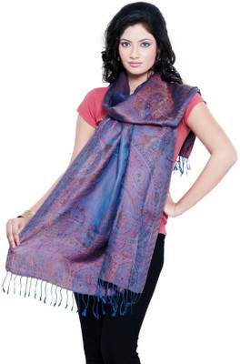 78% OFF on Little India Silk Self Design Women's Shawl(Blue)