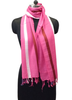 Nehanchal Striped Viscose, Silk Women's Scarf, Pink