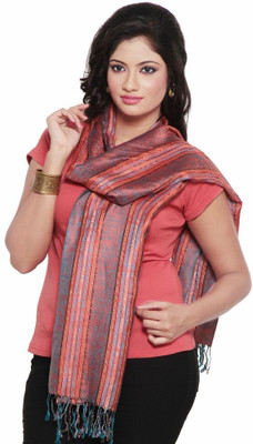77% OFF on Little India Silk Self Design Women's Shawl(Orange)