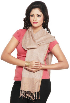 77% OFF on Little India Silk Self Design Women's Shawl(Brown)