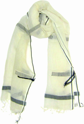 

Dushaalaa Self Design Silk/Coton Women's Scarf, Ivory;black