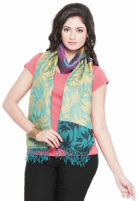 77% OFF on Little India Silk Self Design Women's Shawl(Blue, Yellow)