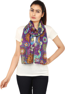 

Anekaant Floral Print Cotton Women's Scarf, Purple