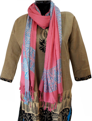 

Baba Handicrafts Applique Cotton-Pashamina Women's Stole, Pink