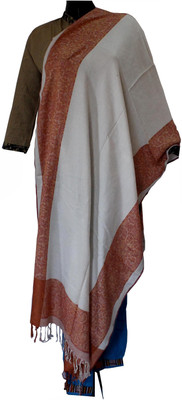 

Baba Handicrafts Applique Cotton-Pashamina Women's Stole, White