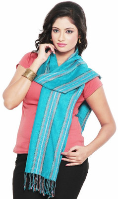 78% OFF on Little India Silk Self Design Women's Shawl(Blue)