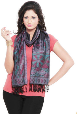 77% OFF on Little India Silk Self Design Women's Shawl(Purple, Black)