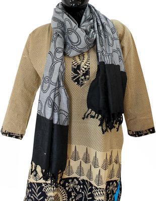 

Baba Handicrafts Graphic Print Cotton-Pashamina Women's Stole, Silver
