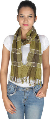 

Anekaant Striped Wool Lycra Women's Scarf, Green