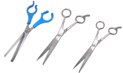 

Out Of Box Premium Stainless Steel Hairdressing Barber Scissors 7.5inch and 6.5inch with One Small teeth Scissor Scissors(Set of 3, Multicolors)