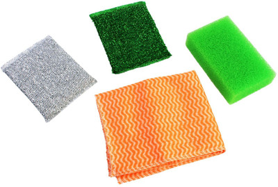 

HOKIPO 4 Pieces Cleaning Set: 2 Sponge + 1 Wipe + Scrub Pad(Medium, Pack of 4)