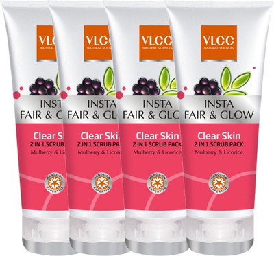 

VLCC Insta Fair and Glow Clear Skin 2 in 1 Pack of 4 Scrub(200 g)