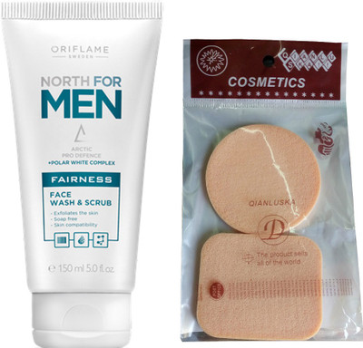 Oriflame Sweden NORTH FOR MEN FAIRNESS FACE WASH & SCRUB WITH COMPACT SPONGES Scrub(150 ml)