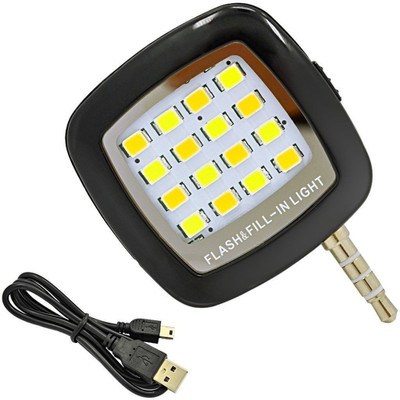 

Anything & Everything Universal 3.5mm Jack Mini 16 LED Selfie Camera, Fill in Light for Mobile Cell Flash(Black)