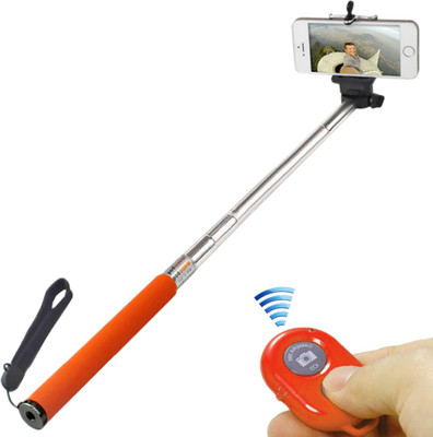 

JM Selfie Stick With Bluetooth Remote Monopod(Orange, Supports Up to 600 g)