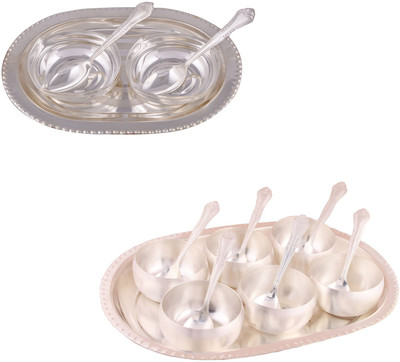 

G S Museum 2 Square Bowl with Spoon and Tray and 3.5" Met 6 Finish Bowl Set with Oval Tray Bowl Spoon Tray Serving Set