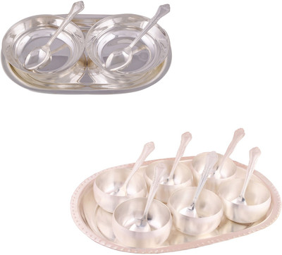 

G S Museum 2 5" Bowl with Spoon and Tray and 3.5" Met 6 Finish Bowl Set with Oval Tray Bowl Spoon Tray Serving Set