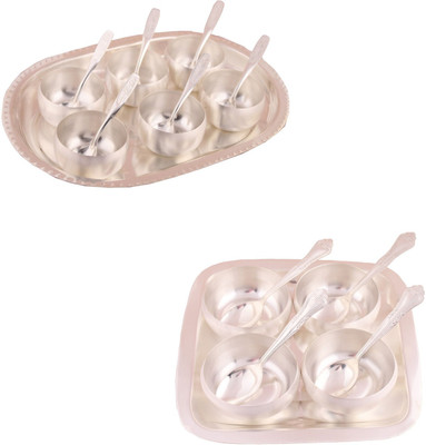 

G S Museum 3" Met Finish 6 Bowl Set with Oval Tray and 3.5" Met Finish 4 Bowl Set with Rectangle Tray Bowl Spoon Tray Serving Set