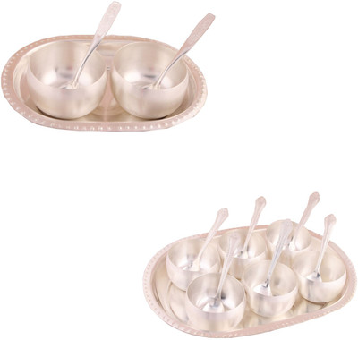 

G S Museum 3" Met Finish 2 Bowl Set with Oval Tray and 3.5" Met 6 Finish Bowl Set with Oval Tray Bowl Spoon Tray Serving Set