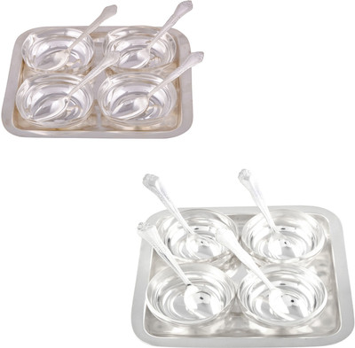 

G S Museum 4 Square Bowl with Spoon and Tray and 4 Manchurian Bowl Set with Oval Tray Bowl Spoon Tray Serving Set