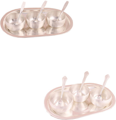 

G S Museum 3" Met Finish 3 Bowl Set with Oval Tray and 3.5" Met Finish 3 Bowl Set with Oval Tray Bowl Spoon Tray Serving Set