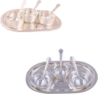 

G S Museum 3 Premium Bowl Set with Oval Tray and 3 Manchurian Bowl Set with Oval Tray Bowl Spoon Tray Serving Set