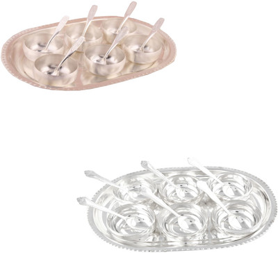 

G S Museum 3" Met Finish 6 Bowl Set with Oval Tray and 6 Manchurian Bowl Set with Oval Tray Bowl Spoon Tray Serving Set
