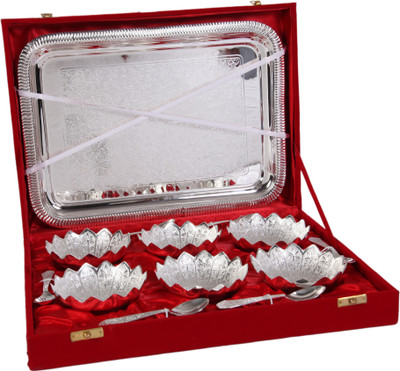 JT International German Silver Bowl Tray Serving Set(Pack of 13)