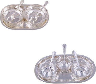 G S Museum 2 5" Bowl with Spoon and Tray and 3 Manchurian Bowl Set with Oval Tray Bowl Spoon Tray Serving Set