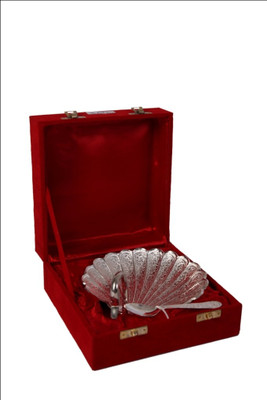 

JT International German Silver Bowl Tray Serving Set(Pack of 2)