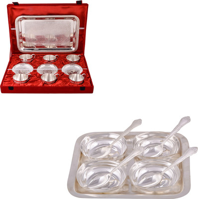 

G S Museum 6 Cup Plate Set with Tray and 3 Square Bowl with Spoon and Tray Bowl Spoon Tray Serving Set(Pack of 20)