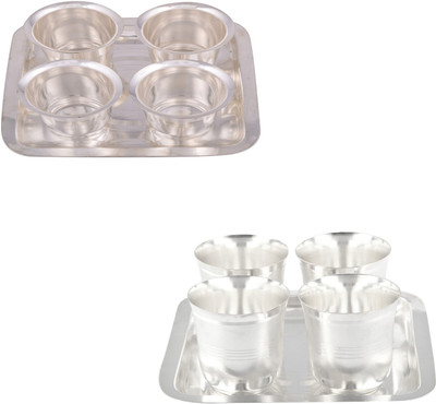 

G S Museum 4 Pyla Glass With Tray and 4 Juli Diamond Glass Set with Oval Tray Bowl Spoon Tray Serving Set