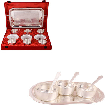 

G S Museum 6 Cup Plate Set with Tray and 3 Premium Bowl Set with Oval Tray Bowl Spoon Tray Serving Set(Pack of 20)