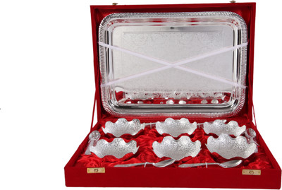 

JT International German Silver Bowl Tray Serving Set(Pack of 13)