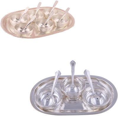 

G S Museum 3" Met Finish 6 Bowl Set with Oval Tray and 3 Manchurian Bowl Set with Oval Tray Bowl Spoon Tray Serving Set