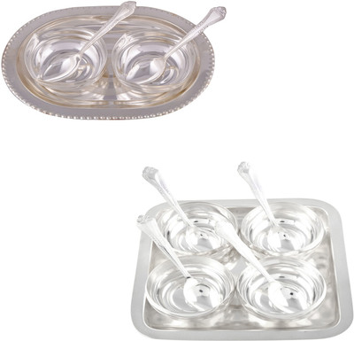

G S Museum 2 Square Bowl with Spoon and Tray and 4 Manchurian Bowl Set with Oval Tray Bowl Spoon Tray Serving Set