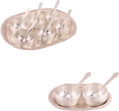

G S Museum 3" Met Finish 6 Bowl Set with Oval Tray and 3.5" Met Finish 2 Bowl Set with Oval Tray Bowl Spoon Tray Serving Set