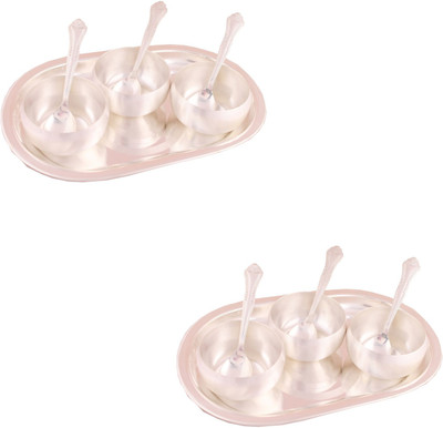 

G S Museum 3.5" Met Finish 3 Bowl Set with Oval Tray 2 Sets Bowl Spoon Tray Serving Set