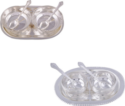 

G S Museum 2 5" Bowl with Spoon and Tray and 2 Manchurian Bowl Set with Oval Tray Bowl Spoon Tray Serving Set