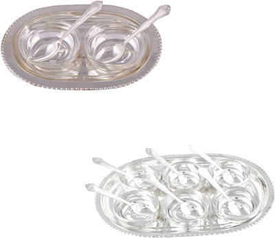 G S Museum 2 Square Bowl with Spoon and Tray and 6 Manchurian Bowl Set with Oval Tray Bowl Spoon Tray Serving Set