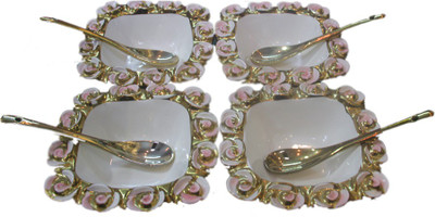 

White Gold Serving Set Bowl Spoon Serving Set(Pack of 8)
