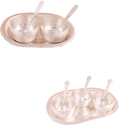 

G S Museum 3" Met Finish 2 Bowl Set with Oval Tray and 3.5" Met Finish 3 Bowl Set with Oval Tray Bowl Spoon Tray Serving Set