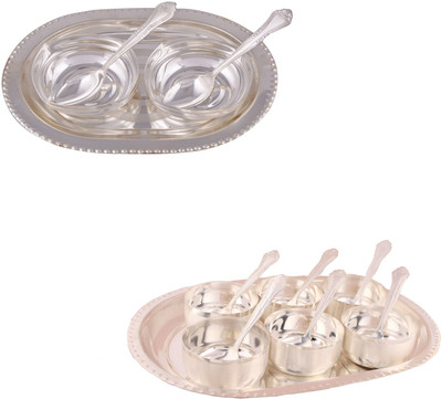 

G S Museum 2 Square Bowl with Spoon and Tray and Premium 6 Bowl Set with Oval Tray Bowl Spoon Tray Serving Set