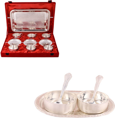 

G S Museum 6 Cup Plate Set with Tray and Premium 2 Bowl Set with Oval Tray Bowl Spoon Tray Serving Set(Pack of 18)