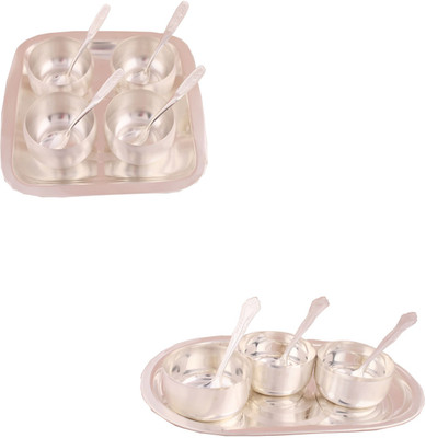

G S Museum 3" Met Finish 4 Bowl Set with Rectangle Tray and 3 Premium Bowl Set with Oval Tray Bowl Spoon Tray Serving Set