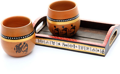

Indikala Chai cups with tray Cup Tray Serving Set(Pack of 3)