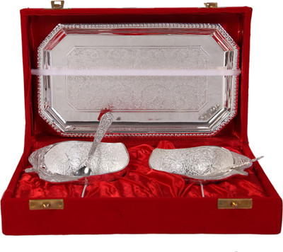 

JT International German Silver Bowl Tray Serving Set(Pack of 5)