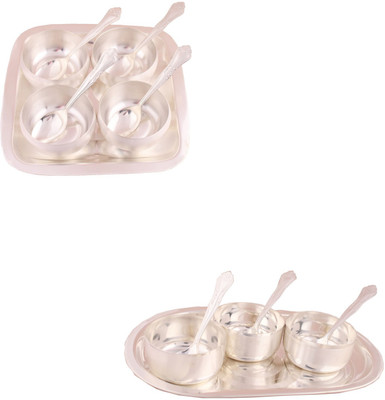 

G S Museum 3.5" Met Finish 4 Bowl Set with Rectangle Tray and 3 Premium Bowl Set with Oval Tray Bowl Spoon Tray Serving Set