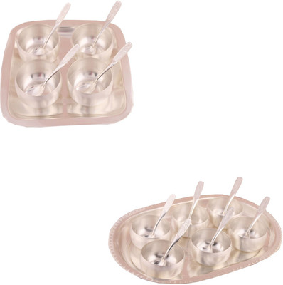 

G S Museum 3" Met Finish 4 Bowl Set with Rectangle Tray and 3" Met Finish 6 Bowl Set with Oval Tray Bowl Spoon Tray Serving Set