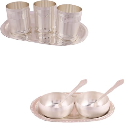 

G S Museum 3 Premium Glass Set with Oval Tray and 3.5" Met Finish 2 Bowl Set with Oval Tray Bowl Spoon Tray Serving Set